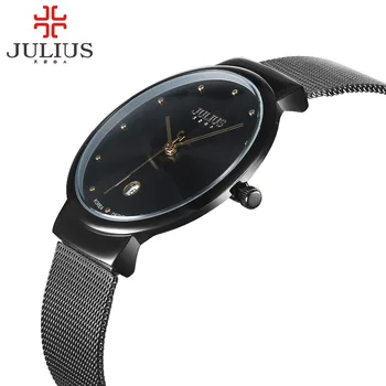 2016 Luxury Julius Brand Men Women Watches Steel Mesh Quartz Calendar Wrist watch Thin Dial Clock Reloj Hombre Relogio Feminino