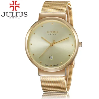 2016 Luxury Julius Brand Men Women Watches Steel Mesh Quartz Calendar Wrist watch Thin Dial Clock Reloj Hombre Relogio Feminino