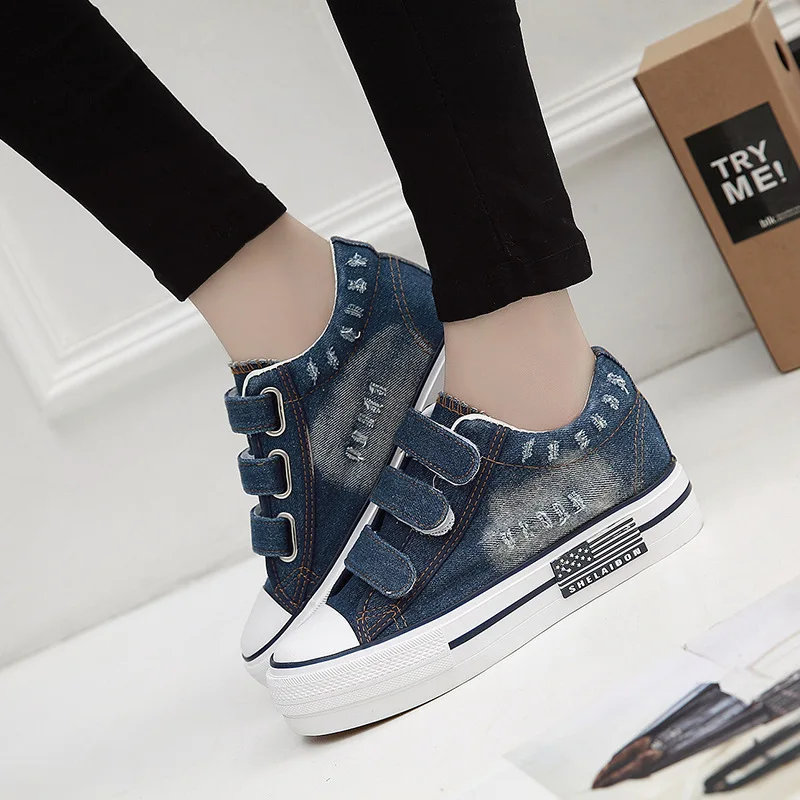Elevator denim canvas shoes women's high casual shoes after the bandage fashion shoes for female New shoes boots