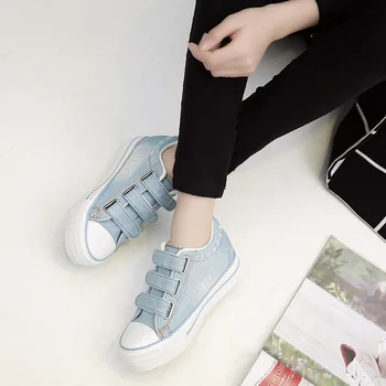 Elevator denim canvas shoes women's high casual shoes after the bandage fashion shoes for female New shoes boots