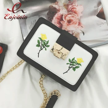 Simple fashion casual design embroidery yellow rose chain mini shoulder bag ladies handbag women's crossbody mini messenger bag