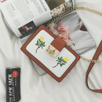 Simple fashion casual design embroidery yellow rose chain mini shoulder bag ladies handbag women's crossbody mini messenger bag