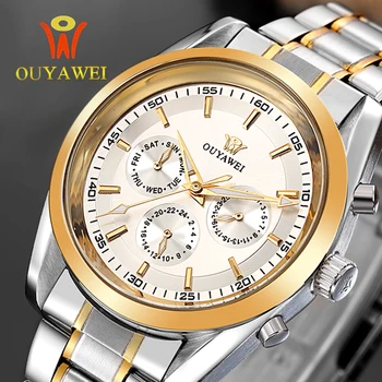 2016 NEWEST OUYAWEI GOLD mechanical watch Top Brand Luxury army sport stainless steel wrist watch for men skeleton reloj hombre