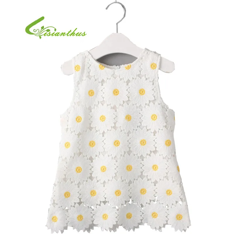 Girls Sunflower Dress Fashion Cute Dress Children Hollow Vest Dress Kids Summer Clothing Sleeveless Sundress Free Drop shipping
