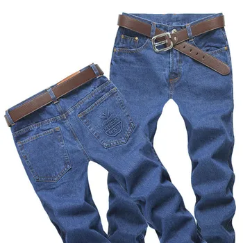 Men Casual Solid Color Jeans Plus Size 29 to 40 Blue Stretch Denim Slim Fit Mens Thicken Jean Pants Straight Trousers