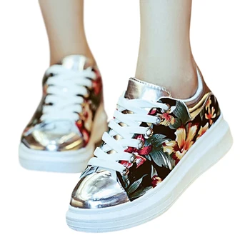 HEE GRAND 2017 New Fashion Floral Women Shoes Shining Height Increasing Patchwork Shoe Lace-up Canvas Shoes Spring,Autumn XWF309