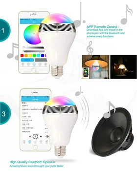 Smart LED Bulb Bluetooth Speaker LED RGB Light E27 Base Wireless Music Player with APP Remote Control.