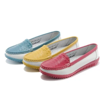 New 2017 Women Genuine Leather Flat Shoes Fashion Patchwork Candy Color Slip-on Women Loafers Ladies Casual Leather Flat Shoes