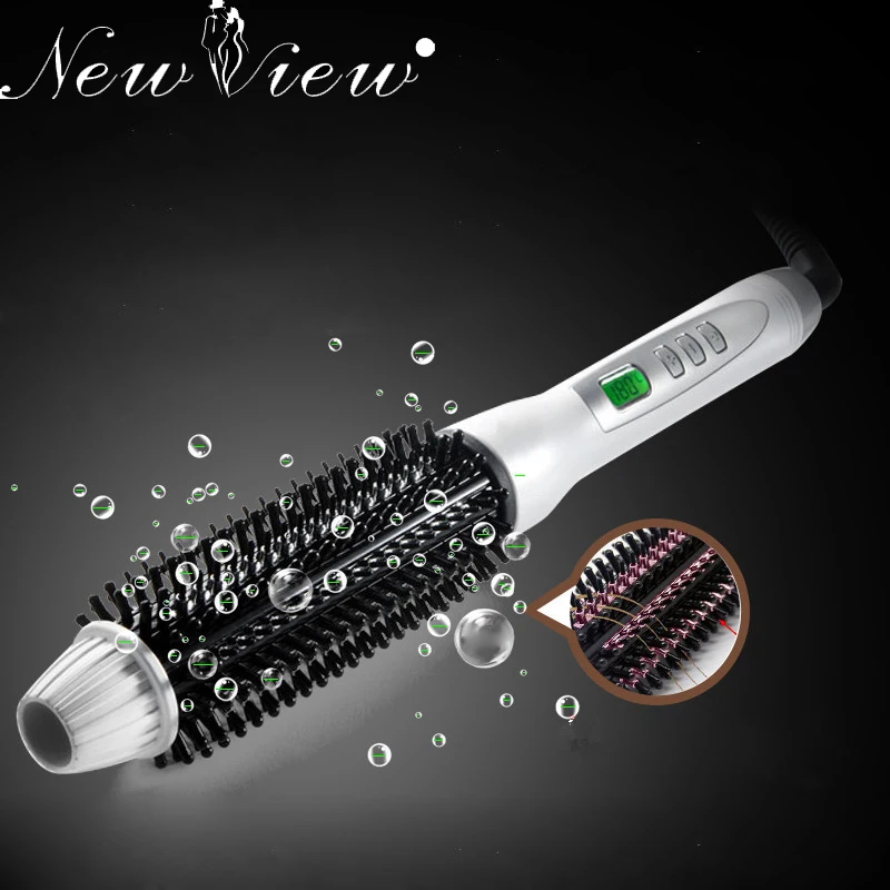 NewView Ceramic Anion Hair Curler Comb Hairbrush LCD Curling/Straighting Straightener Brush Roller Iron Fashion Styling Tools