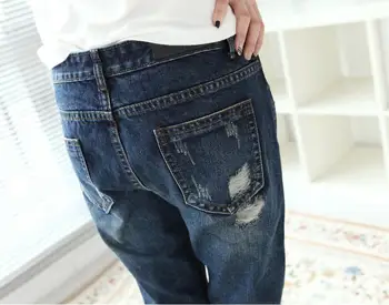 9 sizes fashion brand cotton patch Ankle-Length pencil jeans Korean style hole stripe was thin Slim jeans female J37