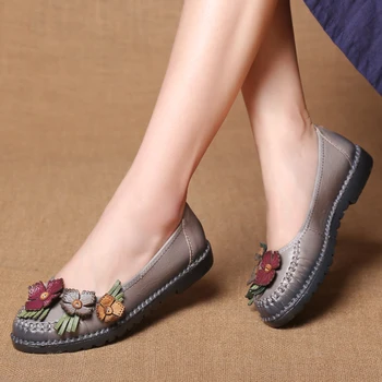 2017 women flats shoes handmade genuine leather soft shoes Shallow mouth leisure lazy shoes sys-1148