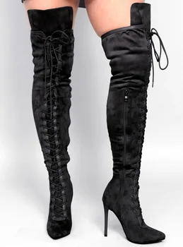 Womens Thigh High Boots Lace Up Custom Made Plus Size Shoes Designer Hand Ladies Boots Fashion Shoes Woman Boots