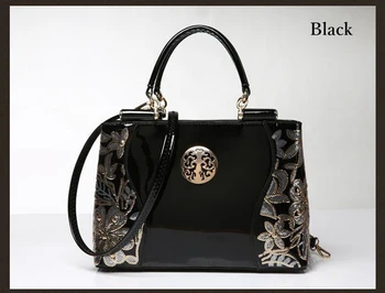 2017 Europe style fashion women bags Patent Leather handbags appliques and Embroidery women bag