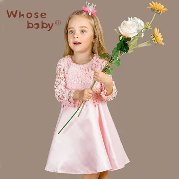 2017 New Whosebaby Girl Lace Dress Autumn Spring summer style European Dress Princess Flower Kids Clothes Sale