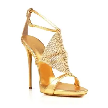 2016 summer women mesh thin high heels open toe pumps with rhinestones buckle sandals platform PU fashion designer sandals shoes