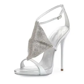 2016 summer women mesh thin high heels open toe pumps with rhinestones buckle sandals platform PU fashion designer sandals shoes