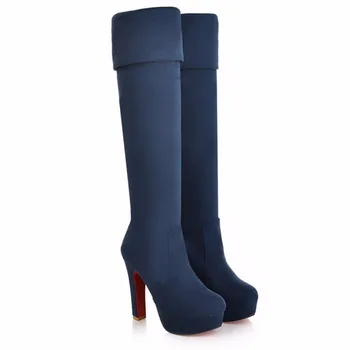 New Fashion Sexy Womens Thigh High Boots Platform Chunky Thick Heels hot selling