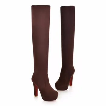 New Fashion Sexy Womens Thigh High Boots Platform Chunky Thick Heels hot selling