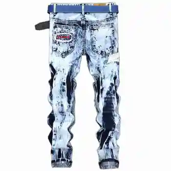 1545 2017 Snow Wash Distressed Mens ripped jeans Fashion Skinny Embroidered Hip hop jeans Motorcycle Jogger jeans Big size