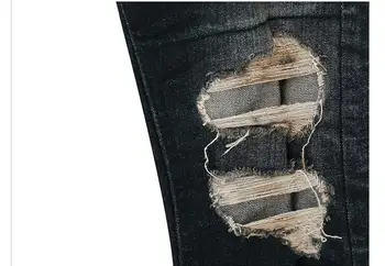 1414 2017 Patchwork Black ripped jeans men Skinny mens black jeans Vintage Slim Distressed jeans motorcycle Designer Jogger