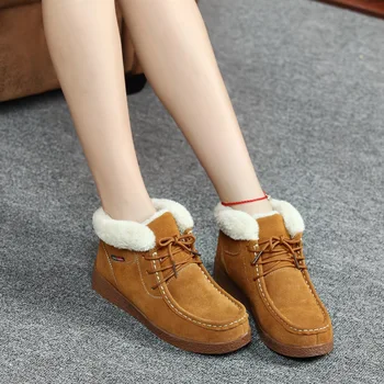 New women snow boots classic Cow Suede nubuck leather warm fur ankle boots for women winter shoes flat boots size 35-40