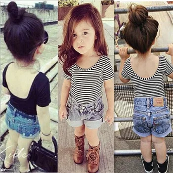 Novatx girl t shirt fashion baby girls cotton t-shirt lovely Halted short sleeve striped T shirts 1-5y kids clothes for girls