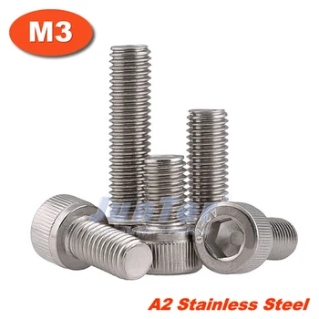 1000pcs/lot M3(3mm) A2 Stainless Steel Allen Blots Hex Socket Head Cap All Thread Screws Metric DIN912