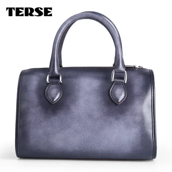 TERSE_Christmas gift ladies handmade leather handbag Italian genuine leather tote bag in burgundy/ blue grey womens shoulder bag