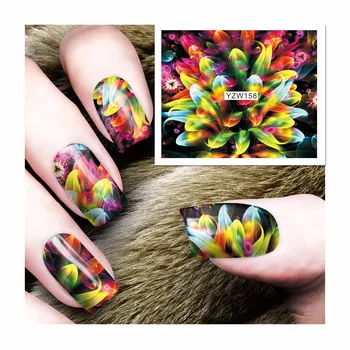 ZKO 1 Sheet Gothic Blooming Colorful Flower Pattern Nail Art Water Decals Transfer Sticker Decorations Tool 158
