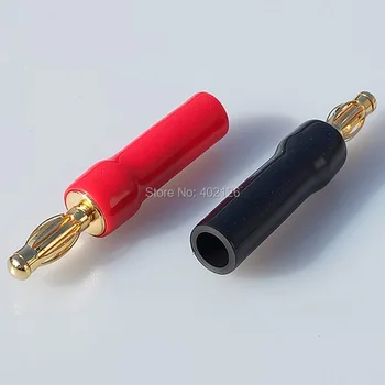2pcs 4mm Banana plugs Gold plated speaker connector adapter audio wire connector 1pair black&red in silicon tube