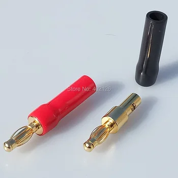 2pcs 4mm Banana plugs Gold plated speaker connector adapter audio wire connector 1pair black&red in silicon tube