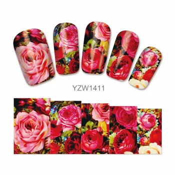 LCJ Nail Water Transfer Nails Art Sticker Flowers Butterfly Design Nail Wraps Sticker Tips Manicure Nail Supplies Decal 1411