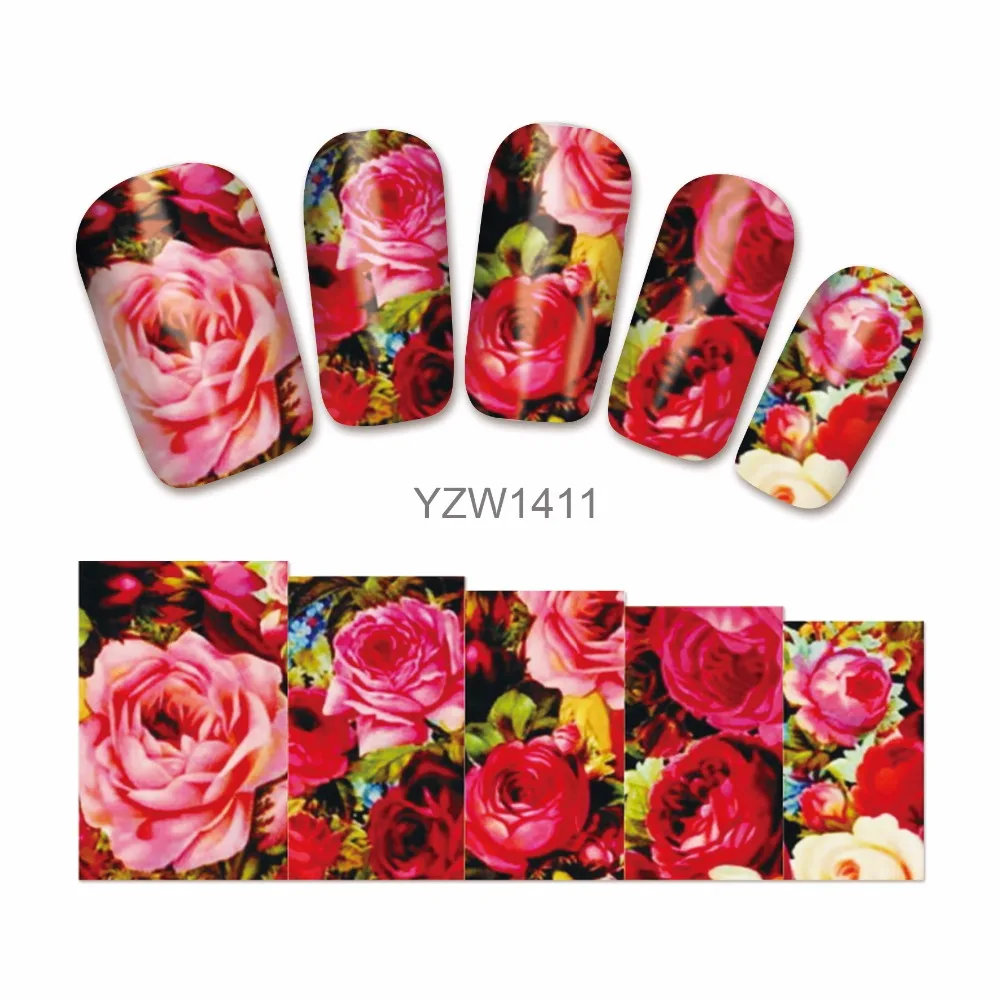 LCJ Nail Water Transfer Nails Art Sticker Flowers Butterfly Design Nail Wraps Sticker Tips Manicure Nail Supplies Decal 1411