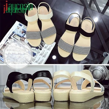 Women Stripe Summer Bohemia Sweet Sandals Clip Toe Sandals Beach Shoes 170227