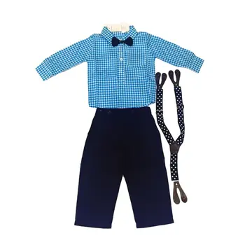 Toddler Baby Kids Boys Long Sleeve Plaid T Shirt Tops+Suspender Pants Trousers Wedding Party Gentlemen Outfits set