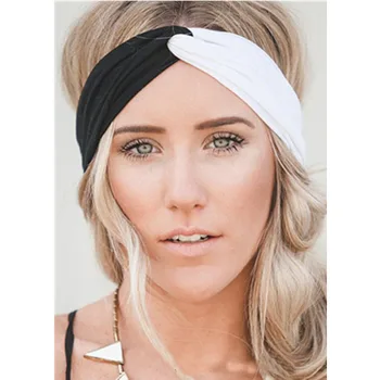 Contrast color and solid color Women Elastic Turban Twisted Knotted Headband Stretch Girl Yoga Hair Accessories
