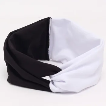 Contrast color and solid color Women Elastic Turban Twisted Knotted Headband Stretch Girl Yoga Hair Accessories
