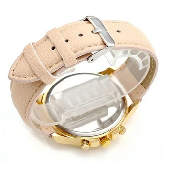 Luxury Gold Geneva Women's watch Geneva PU Leather Analog Quartz Dress Watches Beige Reloj Clock Relojes Mujer est Watch