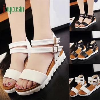 Fashion Women Simple Sandals Leather Flat Sandals Ladies Shoes 170227