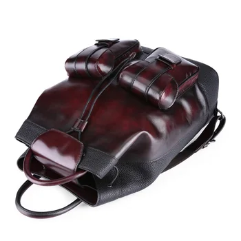 TERSE_2016 mens leather backpack luxury handmade bag genuine leather school bag in burgundy/ blue