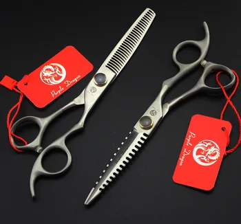 2016 matte Zi 6.0 inch gem toothed blade handle hair scissors barber scissors flat cut teeth cut bangs scissors PD