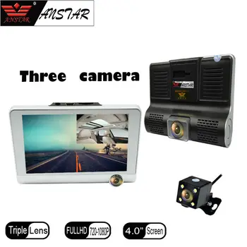 ANSTAR CAR DVR 3 Channels camera video recorder car camera 4.0 Inch IPS Screen night version dash cam HD car rear view camera