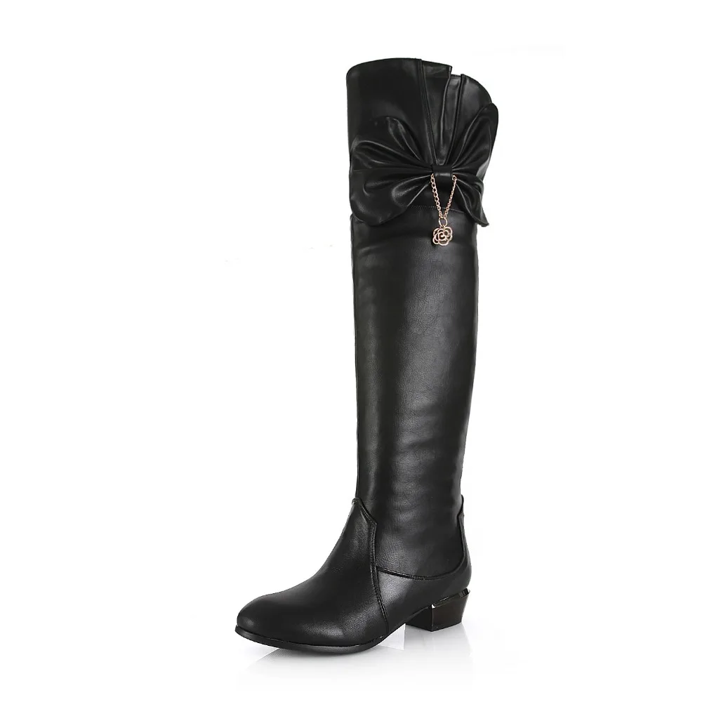 New High-quality Women Over the Knee Boots Nice Round Toe Square Heels Boots Fashion Black Shoes Woman US Size 3.5-13