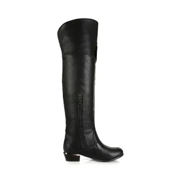 New High-quality Women Over the Knee Boots Nice Round Toe Square Heels Boots Fashion Black Shoes Woman US Size 3.5-13