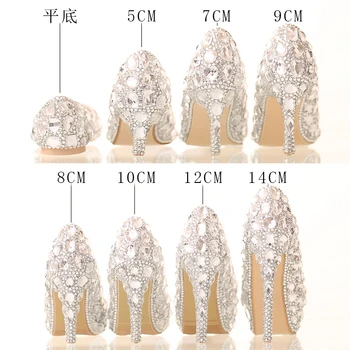 Wedding Shoes Women Pumps Sweet Bridal Crystal Shoes 3-5cmwater table white Female Shoes pointed High Heels photo Shoes sandals