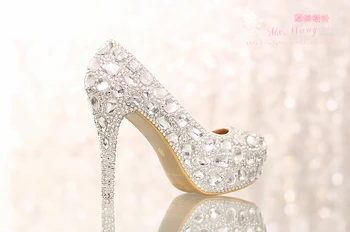 Wedding Shoes Women Pumps Sweet Bridal Crystal Shoes 3-5cmwater table white Female Shoes pointed High Heels photo Shoes sandals