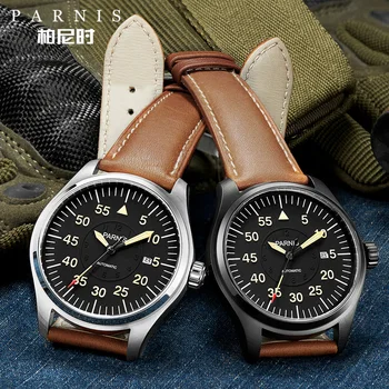 New 44mm Parnis Watch Men Automatic Mechanical Wristwatch Stainless Steel Case Black Dial Luminous Number Military Men's Watch