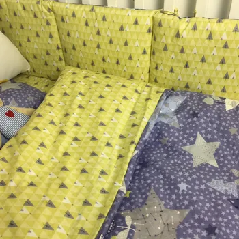 7Pc Crib Infant Room Kids Baby Bedroom Set Nursery Bedding Blue Star Cot bedding set for newborn baby girls