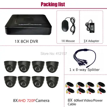 CCTV 8CH HD 5-IN-1 Hybrid DVR 1.0MP 1200TVL 720P AHD DayNight 1080N Security Camera System Color Video Surveillance DIY KIT P2P