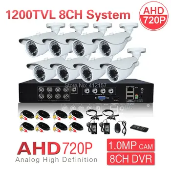 CCTV Security AHD 720P 1200TVL Surveillance Camera System 8CH HDMI 3-IN-1 Hybrid DVR NVR 1080N P2P PC Phone Mobile Remote View